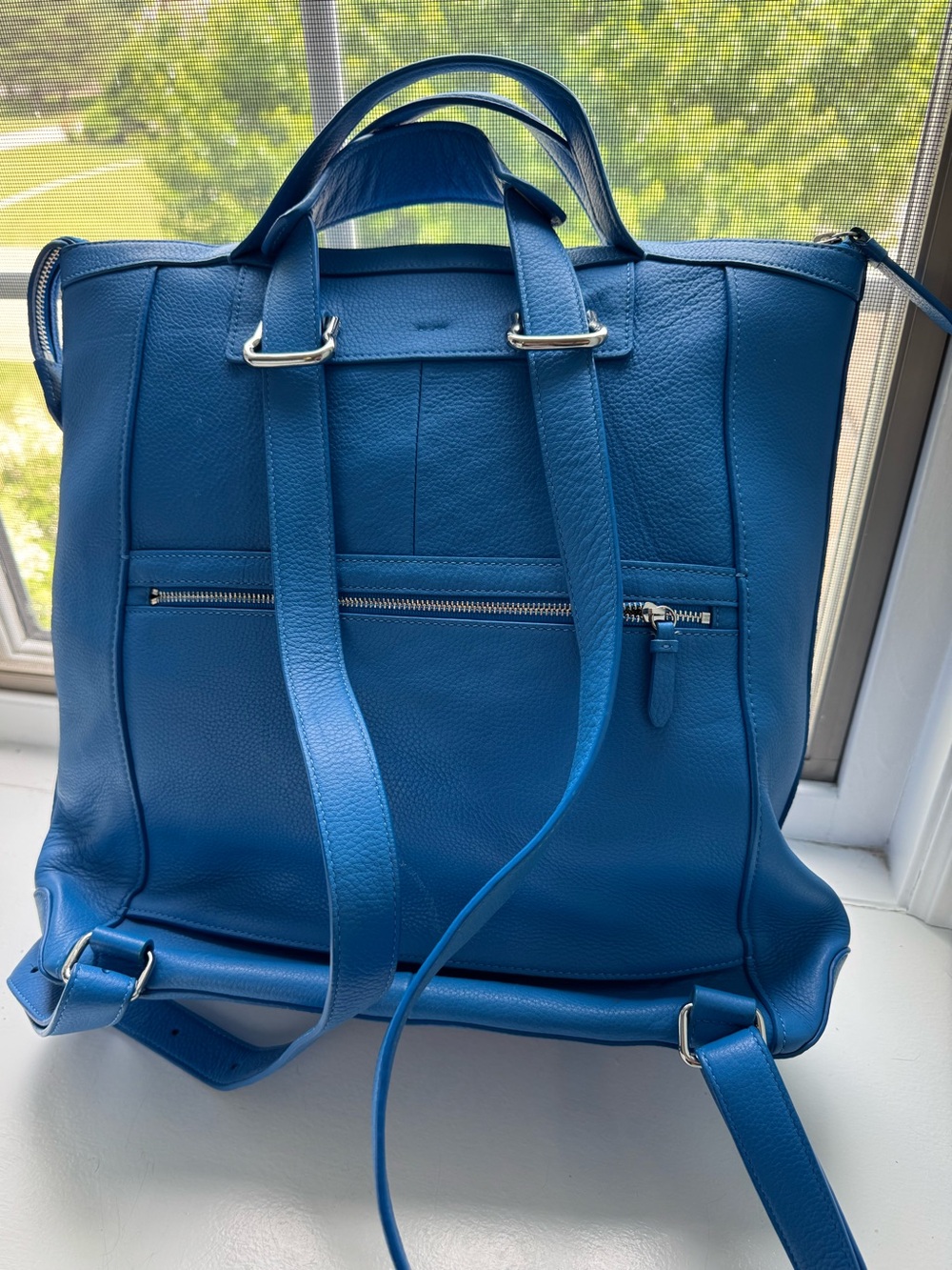 Cole Haan Grand Ambition Convertible Leather Backpack Tote RARE Blue - Picture 2 of 4